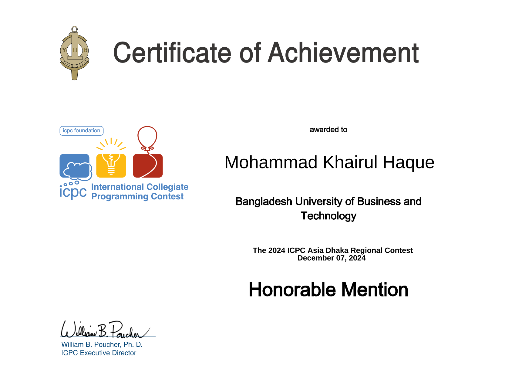 ICPC 2024 Certificate